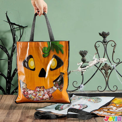 3 PCS Halloween Goodie Candy Bags Large, 22.5” X 13.4” Halloween Tote See-Through Bags for Kids Trick or Treating, Grocery Shopping Gifts Tote with Handles, Classroom Party Favor Supplies