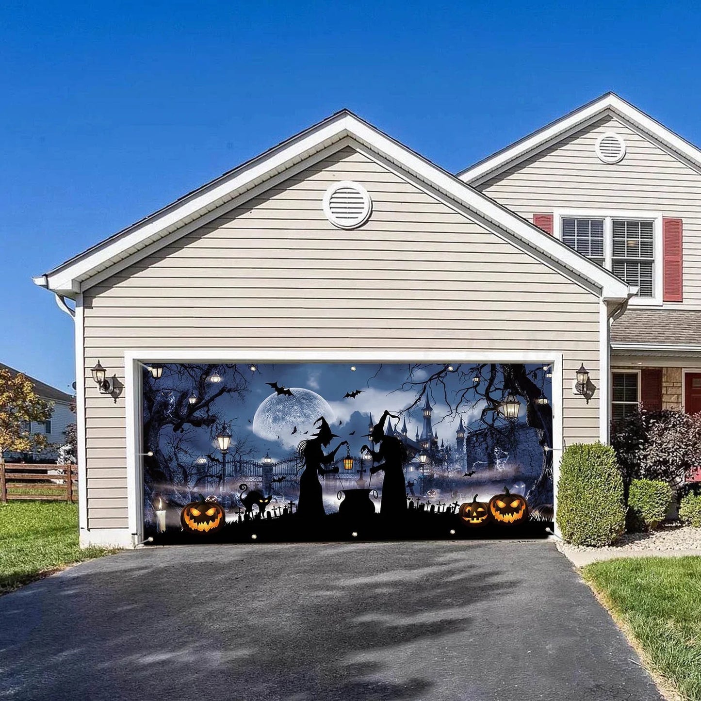 Halloween Decorations, Halloween Garage Door Cover Large Halloween Garage Door Decorations Witches Hanging Garage Door Halloween Holiday Garage Door Window Wall Background