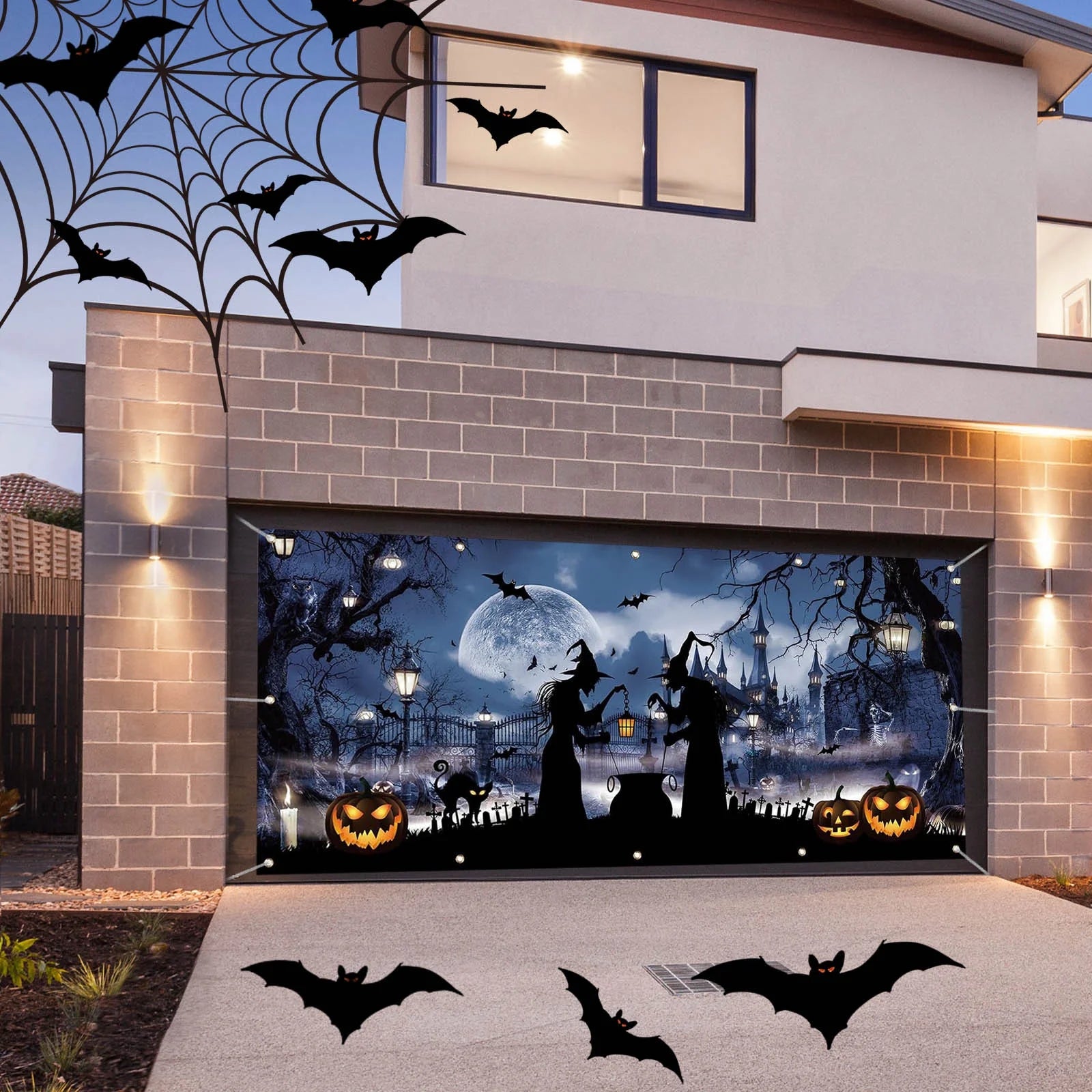 Halloween Decorations, Halloween Garage Door Cover Large Halloween Garage Door Decorations Witches Hanging Garage Door Halloween Holiday Garage Door Window Wall Background