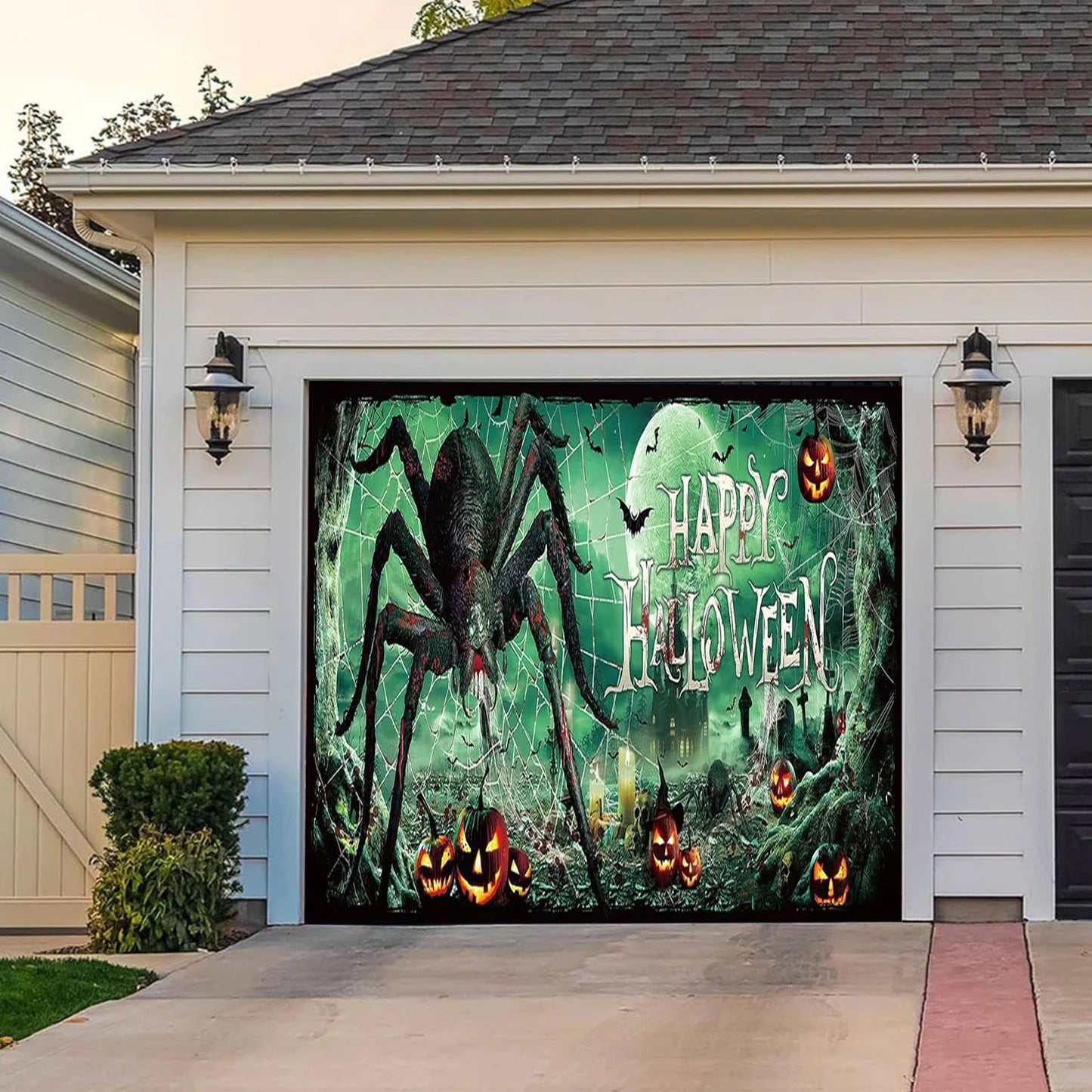 Halloween Garage Door Banner 83.8*192 in Halloween Skeleton Pumpkin Garage Door Cover Halloween Garage Door Decoration Large Halloween Scary Garage Backdrop for Halloween Decoration