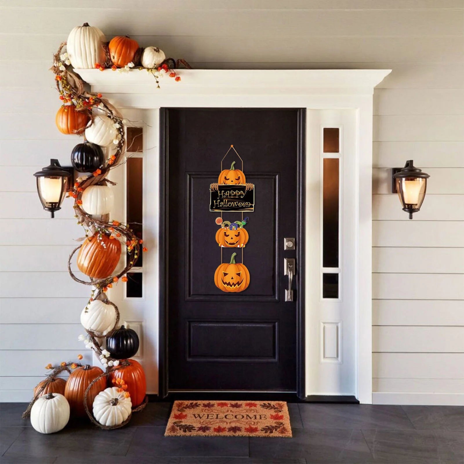 Halloween Door Sign, Halloween Pumpkin Hanging Sign, Happy Halloween Front Door Welcome Sign, Halloween Front Door Decorations, Pumpkin Wall Decor Wall Sign for Halloween Party