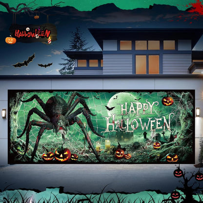 Halloween Garage Door Banner 83.8*192 in Halloween Skeleton Pumpkin Garage Door Cover Halloween Garage Door Decoration Large Halloween Scary Garage Backdrop for Halloween Decoration