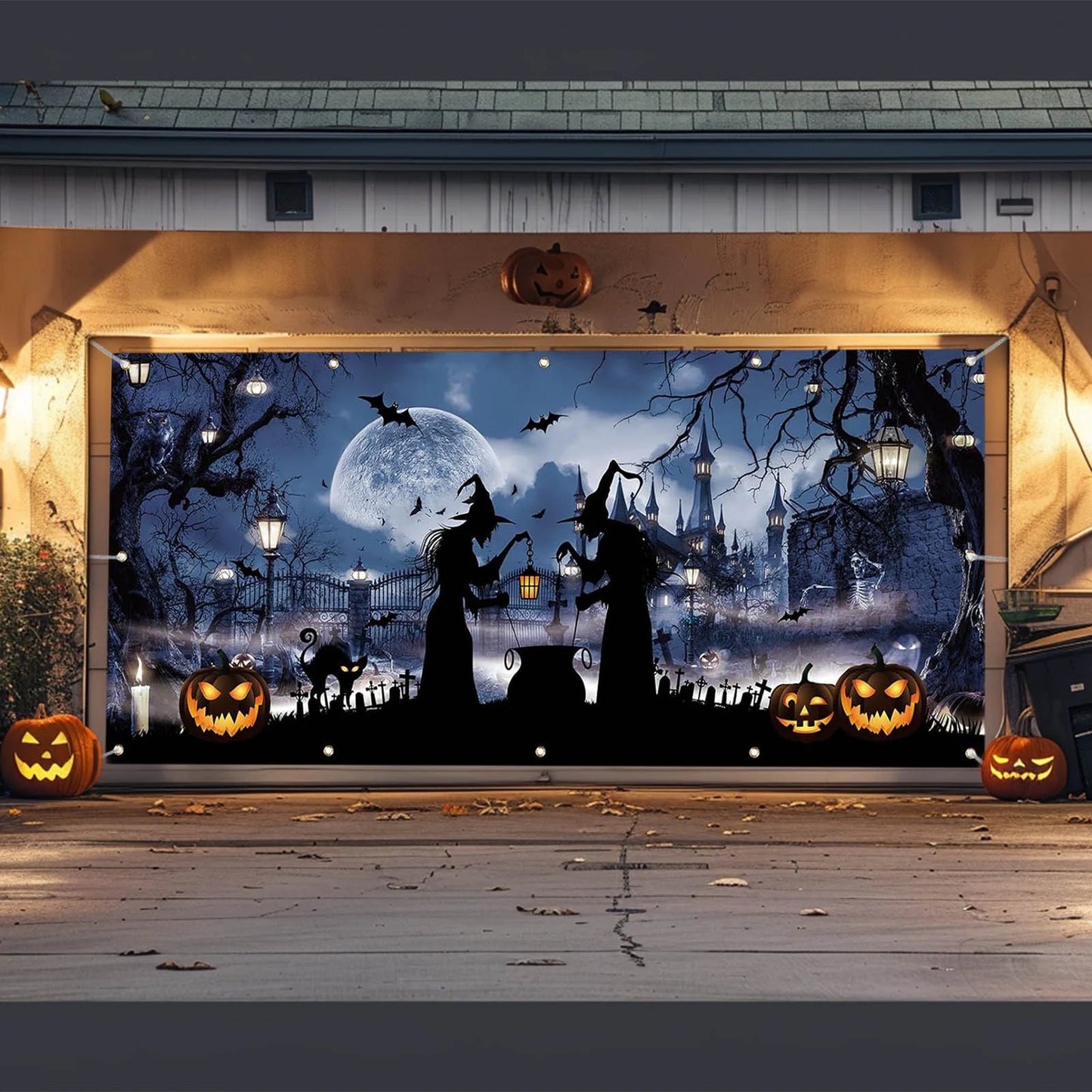 Halloween Decorations, Halloween Garage Door Cover Large Halloween Garage Door Decorations Witches Hanging Garage Door Halloween Holiday Garage Door Window Wall Background