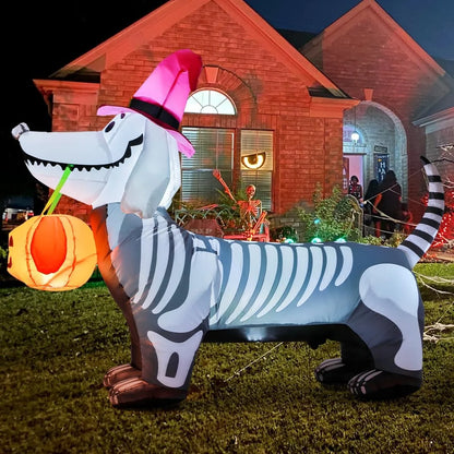 Halloween Inflatables 5.7 FT Halloween Skeleton Dog Inflatable, Halloween Skeleton Puppy Inflatable with Build-In Leds, Outdoor Halloween Decorations Clearance for Halloween Holiday Party