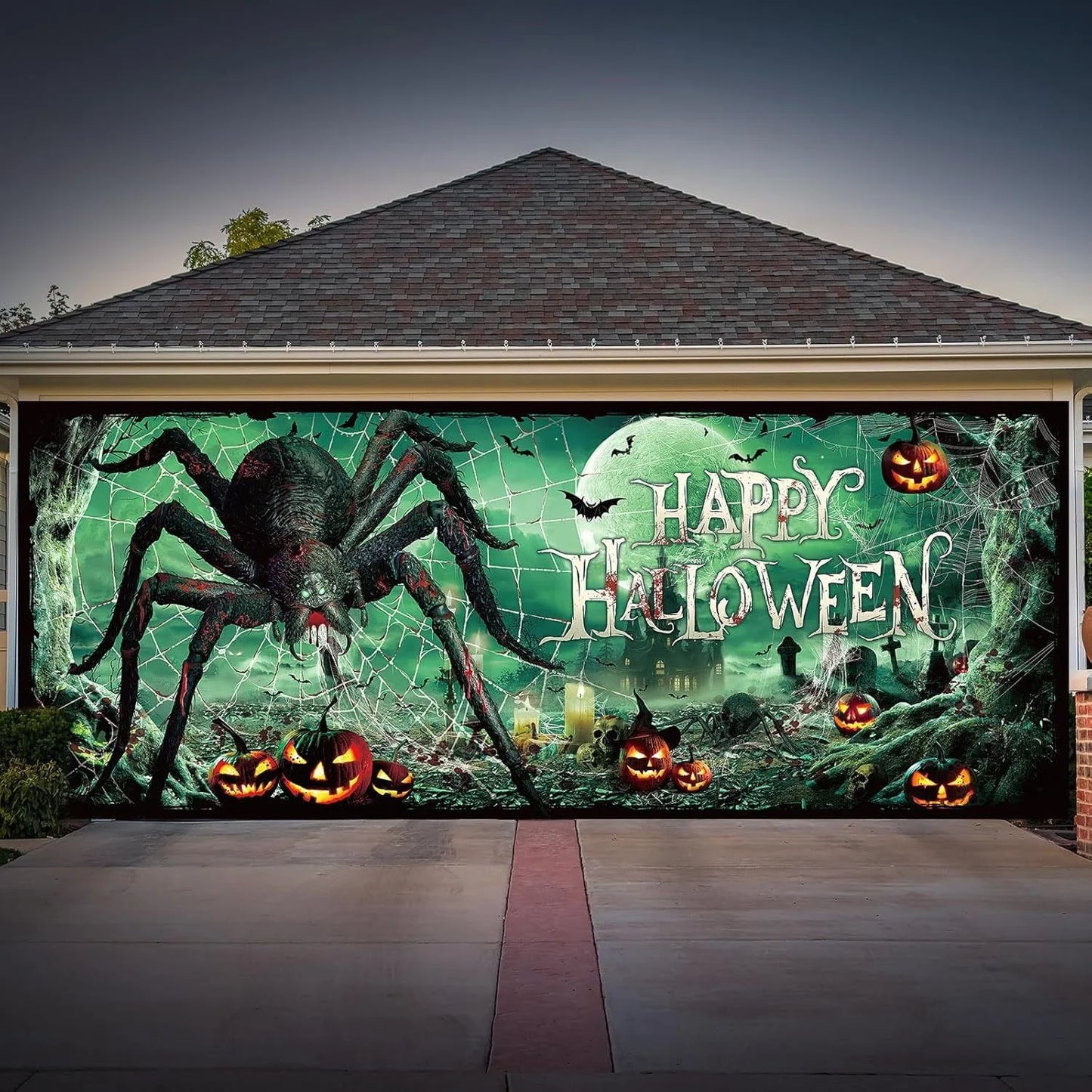 Halloween Garage Door Banner 83.8*192 in Halloween Skeleton Pumpkin Garage Door Cover Halloween Garage Door Decoration Large Halloween Scary Garage Backdrop for Halloween Decoration