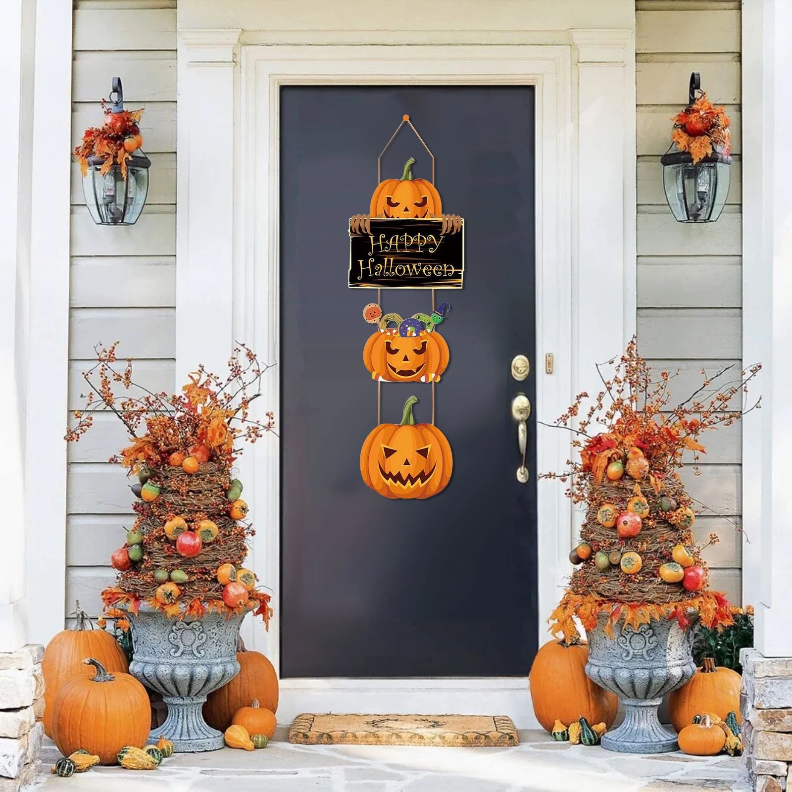 Halloween Door Sign, Halloween Pumpkin Hanging Sign, Happy Halloween Front Door Welcome Sign, Halloween Front Door Decorations, Pumpkin Wall Decor Wall Sign for Halloween Party