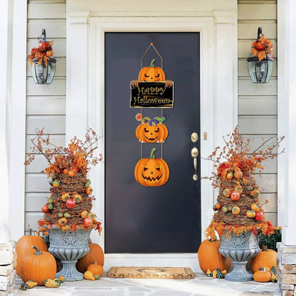 Halloween Door Sign, Halloween Pumpkin Hanging Sign, Happy Halloween Front Door Welcome Sign, Halloween Front Door Decorations, Pumpkin Wall Decor Wall Sign for Halloween Party